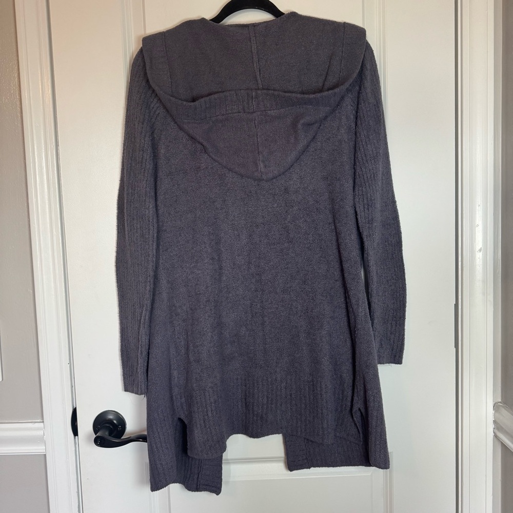 Barefoot Dreams Cozy Chic Lite Coastal Gray Hooded Open Front Small Cardigan - Picture 2 of 7